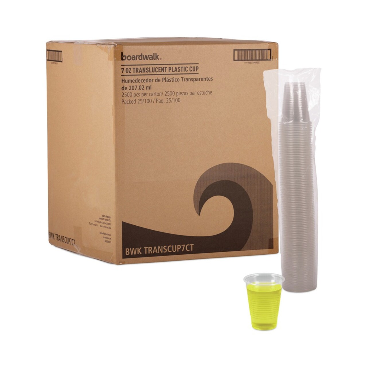 Boardwalk 7 oz. Polypropylene Plastic Cold Cups - Translucent (100 Cups/Sleeve, 25 Sleeves/Carton)